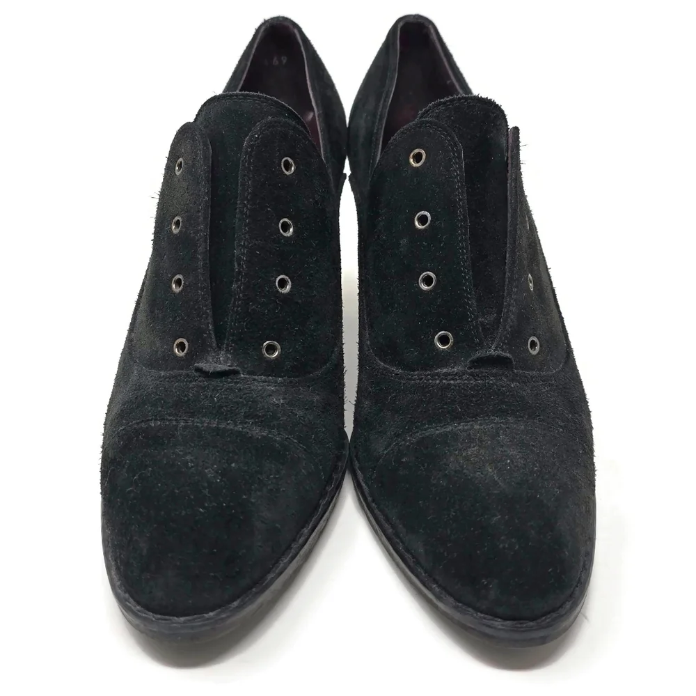Stuart Weitzman Black Suede Heeled Oxfords